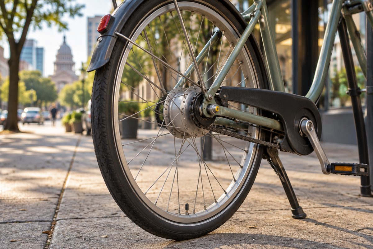 City bike rear wheel with an internal gear hub and chain guard
