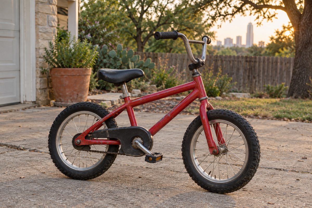 Children's 16 inch bike with coaster brake on a driveway